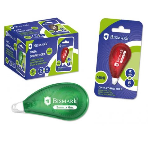 Bismark Mini Cinta Correctora en Seco - Alta Calidad - Correccion Rapida - No Mancha - No Deja Huella en Fotocopias (24 uds)