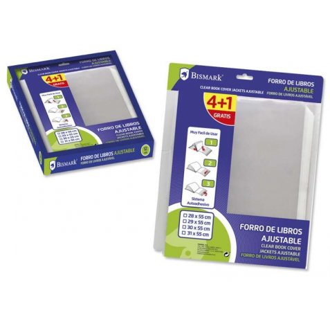 Bismark Pack de 4 Forralibros Ajustable - Ideal para Uso Escolar - Color Transparente
