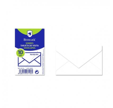 Bismark Pack de 10 Sobres de Papel 90grs - Medidas 76x120mm - Color Blanco