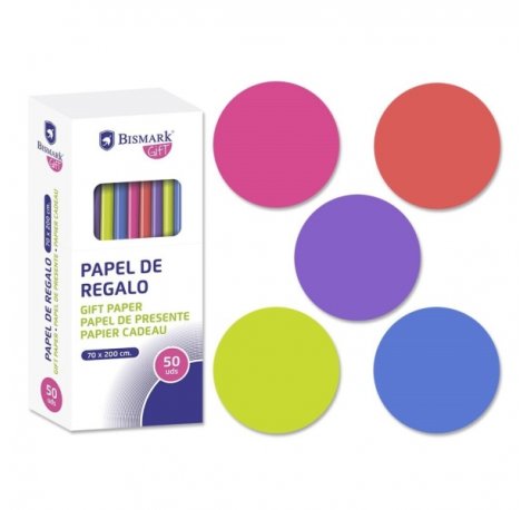 Bismark Neon Rollo de Papel Regalo - Medidas 70cmx200cm - 5 Colores Neon (50 uds)
