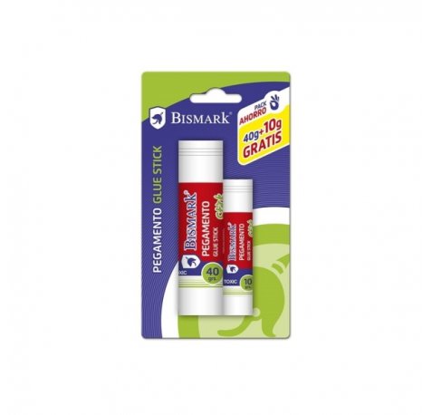 Bismark Pack de 1 Barra de Pegamento 40gr + 1 Barra de 10gr Gratis - Multiusos - Sin Disolventes - Uso Escolar