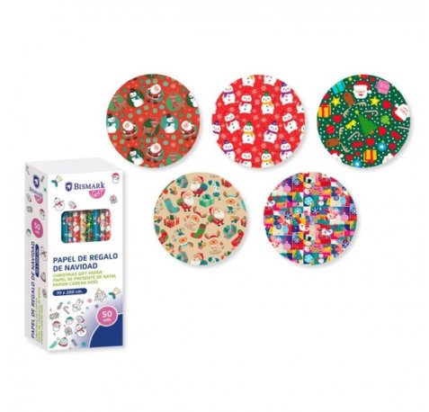 Bismark Navidad Colors Rollo de Papel Regalo - Medidas 70cmx200cm - 5 DiseÃ±os Diferentes (50 uds)