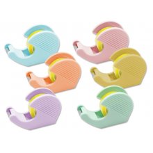Bismark Pack de Portarrollos con 2 Cintas Adhesivas 19mmx33m - Cuerpo de Plastico - Ideal para Uso Escolar - Colores Pastel Aleatorios