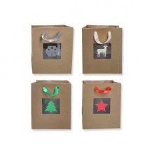 Bismark Bolsa de Papel Kraft Navidad Grande con Ventana - Medidas 23x33x10cm - 4 DiseÃ±os Diferentes (12 uds)