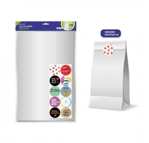 Bismark Pack de 10 Sobres Papel Kraft 50grs con 10 Pegatinas para Cierre - Medidas 30x47x8cm - Ideal para Regalos - Color Blanco