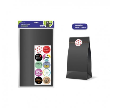 Bismark Pack de 10 Sobres Papel Kraft 50grs con 10 Pegatinas para Cierre - Medidas 24x42x6cm - Ideal para Regalos - Color Negro
