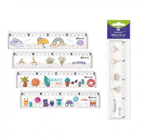 Bismark Regla 20cm con Bolitas de Colores en su Interior - Fabricada en Plastico - Ideal para Colegio - 4 Diseños Diferentes (24 uds)