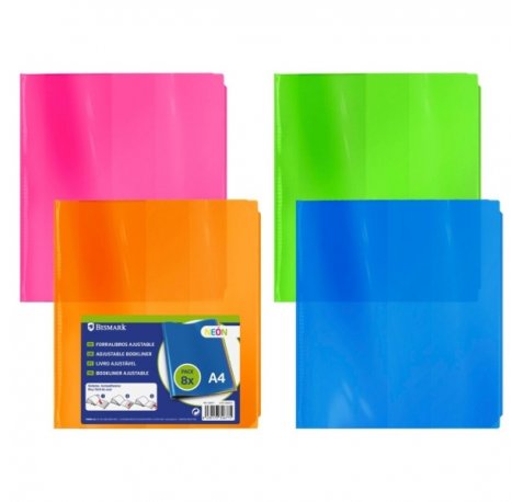 Bismark Pack de 8 Forros para Libros 305mm Polipropileno de Colores Neon - Solapa Ajustable - Facil Forrado en 3 Pasos - Sin Necesidad de Cortar ni Usar Cinta Adhesiva - Colores Surtidos