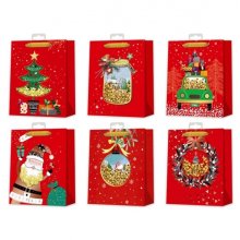 Bismark Bolsa de Papel Navidad Roja - Impresion Foil y Confetti - 6 DiseÃ±os Diferentes (12 uds)