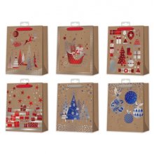 Bismark Bolsa de Papel Kraft Navidad - Impresion Foil - 6 DiseÃ±os Diferentes (12 uds)