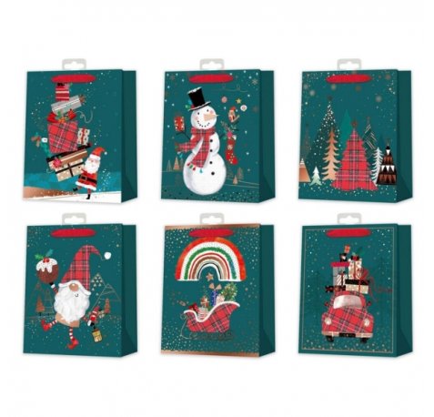 Bismark Bolsa de Papel Navidad - Impresion Foil - 6 DiseÃ±os Diferentes (12 uds)