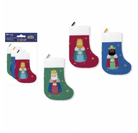 Bismark Pack de 3 Calcetines Decorativos Reyes Magos - Con Cinta para Colgar