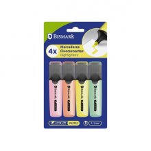 Bismark Pack de 4 Marcadores Fluorescentes - Punta Biselada 2 - 5mm Aprox - Tinta Base de Agua - Larga Duracion - Colores Pastel Surtidos