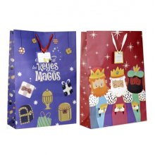Bismark Bolsa de Papel Reyes Magos Jumbo - Medidas 40x70x18cm - Tarjeta Colgante - 2 DiseÃ±os Diferentes Aleatorios
