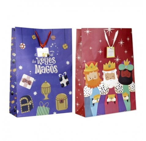 Bismark Bolsa de Papel Reyes Magos Jumbo - Medidas 40x70x18cm - Tarjeta Colgante - 2 DiseÃ±os Diferentes Aleatorios