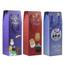 Bismark Caja/Bolsa de Carton con Asa para Botellas Reyes Magos - Medidas 13x36x10cm - 3 DiseÃ±os Diferentes Aleatorios