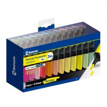 Bismark Long-Life Set de Mesa con 24 Mini Marcadores Fluorescentes - 12x Neon y 12x Pastel - Tinta de Secado Rapido - Punta Biselada - Ideal para Subrayar y Resaltar - DiseÃ±o Ergonomico - Alta Durabilidad