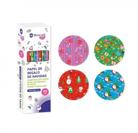 Bismark Navidad Gifts Rollo de Papel Regalo - Medidas 100cmx300cm - 4 DiseÃ±os Diferentes (40 uds)