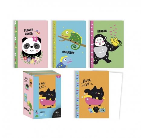 Bismark Animals Libreta Grapada A5 32 Hojas Lisas - Portada con DiseÃ±os de Animales - Tacto Soft - 4 DiseÃ±os Diferentes (24 uds)