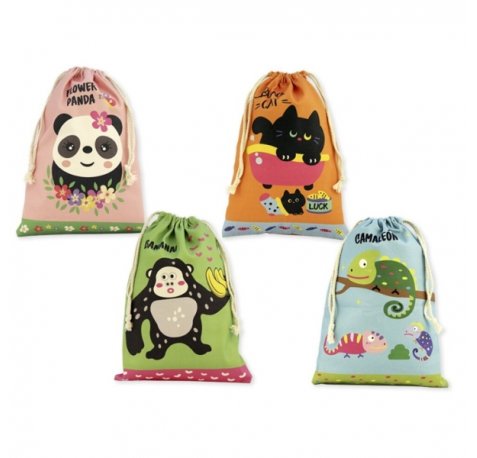 Bismark Animals Bolsa Escolar para Merienda - Medida 22x35cm - Ciere de Tiras - 4 DiseÃ±os Diferentes (12 uds)
