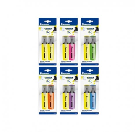 Bismark Long-Life Pack de 2 Marcadores Fluorescentes- Tinta de Secado Rapido - Punta Biselada - Ideal para Subrayar y Resaltar - DiseÃ±o Ergonomico - Alta Durabilidad - Colores Neon Surtidos (12 uds)
