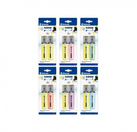 Bismark Long-Life Pack de 2 Marcadores Fluorescentes- Tinta de Secado Rapido - Punta Biselada - Ideal para Subrayar y Resaltar - DiseÃ±o Ergonomico - Alta Durabilidad - Colores Pastel Surtidos (12 uds)