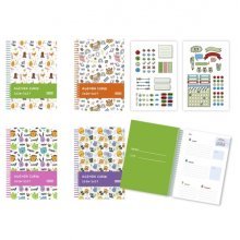 Bismark Animals Agenda Escolar 26-27 Semana Vista A5 - Tapa de Carton Forrada - Hojas Interiores de Color - Planning Mensual - 2 Hojas de Pegatinas - 4 DiseÃ±os Diferentes (16 uds)