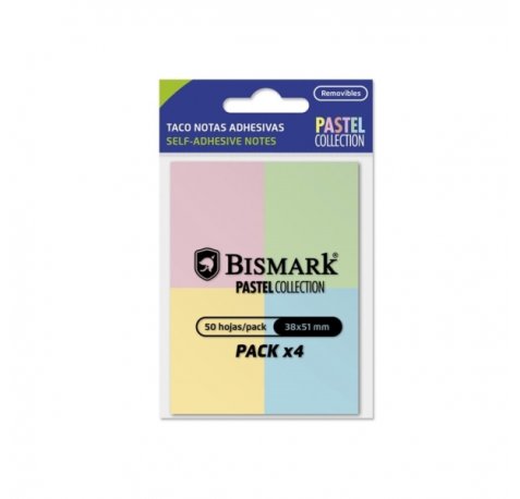 Bismark Pack de 4 Blocs de 50 Notas Adhesivas 38x51mm - 4 Colores Pastel (24 uds)
