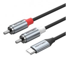 Vention Cable DAC de Audio - Longitud 2m - 2xRCA - USB-C - Chaqueta de TPE - Carcasa de Aluminio - Color Gris