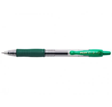 Pilot Boligrafo de gel retractil G2 Rollerball - Punta de bola redonda 0.7mm - Trazo 0.4mm - Grip ergonomico - Color Verde (12 uds)
