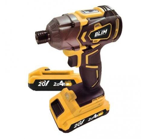 Blim Atornillador de Impacto a Bateria 20V 2Ah - Incluye 2 Baterias - 190Nm Par Maximo - 2 Velocidades 0-1000/0-2800rpm - Color Amarillo