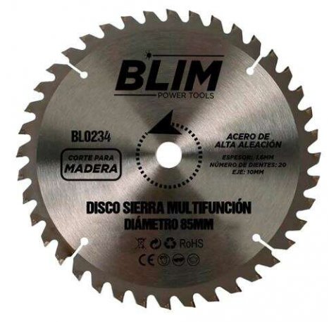 Blim Disco Corte de Madera para Sierra Multifuncion 85mm - 20 Dientes con Recubrimiento en Carburo de Tungsteno