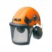 Blim Casco de Seguridad - Visera Protectora - Proteccion Auditiva 25dB - ABS - Talla 53-64cm - Visor de Malla Metalica - Ajuste de Trinquete - Alta Visibilidad - Forestal y Jardineria - Color Naranja