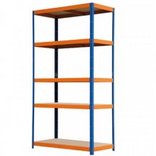Blim Estanteria Metalica - 5 Baldas - 175kg por Balda - Montaje sin Tornillos - Tableros MDF - Pintura en Polvo - Anticorrosion - 180x100x40cm - Color Naranja y Azul