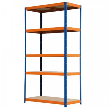 Blim Estanteria Metalica - 5 Baldas - 175kg por Balda - Montaje sin Tornillos - Tableros MDF - Pintura en Polvo - Anticorrosion - 180x100x40cm - Color Naranja y Azul