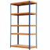 Blim Estanteria Metalica - 5 Baldas - 175kg por Balda - Montaje sin Tornillos - Tableros MDF - Pintura en Polvo - Anticorrosion - 180x100x40cm - Color Naranja y Azul