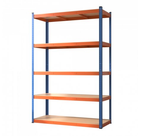 Blim Estanteria Metalica - 5 Baldas - 250kg por Balda - Montaje sin Tornillos - Tableros MDF - Pintura en Polvo - Anticorrosion - 180x120x50cm - Color Naranja y Azul