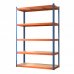 Blim Estanteria Metalica - 5 Baldas - 250kg por Balda - Montaje sin Tornillos - Tableros MDF - Pintura en Polvo - Anticorrosion - 180x120x50cm - Color Naranja y Azul