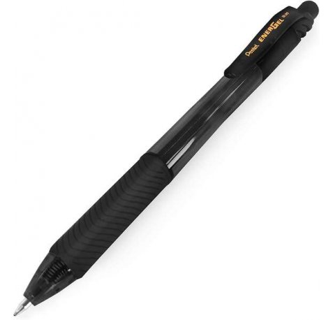 Pentel Energel X Boligrafo de Bola Retractil - Punta 0.7mm - Trazo 0.35mm - Tinta Gel - Recargable - Grip de Agarre - 50% de Materiales Reciclados - Color Negro (12 uds)