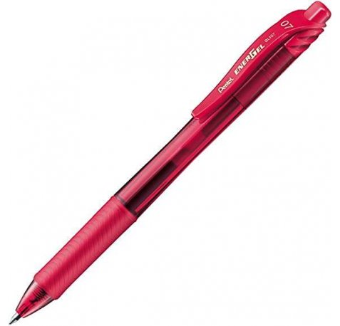Pentel Energel X Boligrafo de Bola Retractil - Punta 0.7mm - Trazo 0.35mm - Tinta Gel - Recargable - Grip de Agarre - 50% de Materiales Reciclados - Color Rojo (12 uds)