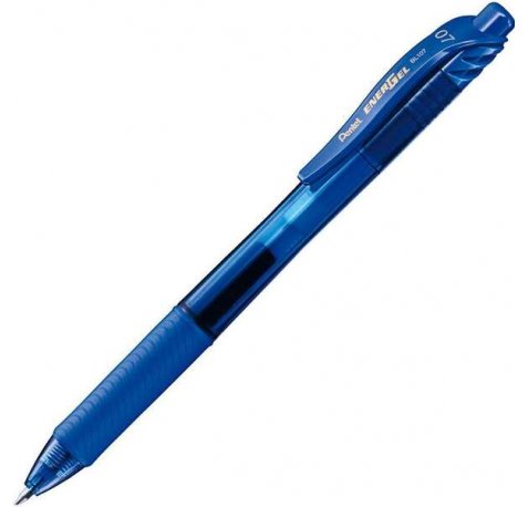 Pentel Energel X Boligrafo de Bola Retractil - Punta 0.7mm - Trazo 0.35mm - Tinta Gel - Recargable - Grip de Agarre - 50% de Materiales Reciclados - Color Azul (12 uds)