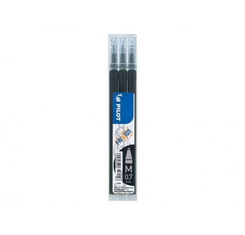 Pilot Recambio de gel borrable para Frixion Ball / Frixion Clicker - Pack de 3 unidades - Punta de bola redonda 0.7mm - Trazo 0.4mm - Color Negro (12 uds)