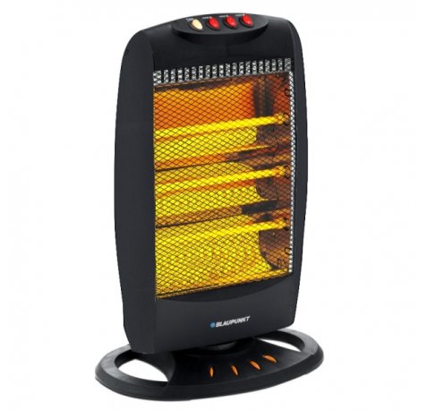 Blaupunkt Estufa de Cuarzo - Potencia 1200W - Oscilante - Temperatura Regulable - 4 Tubos Halogenos - Interruptor Antivuelco - Color Negro