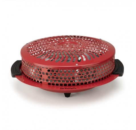 Orbegozo BR 90 Brasero Electrico - Potencia 900W - Rejilla de Seguridad - Asas de Tacto Frio - 2 Niveles de Calor - 39x10.5x38cm - Color rojo