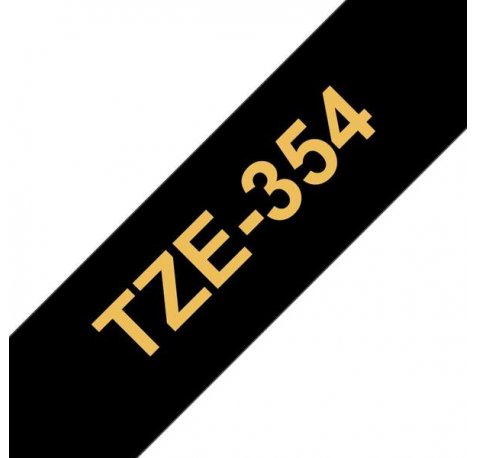 Compatible Brother TZe354 / TZ354 Cinta Laminada de Etiquetas - Texto dorado sobre fondo negro - Ancho 24mm x 8 metros