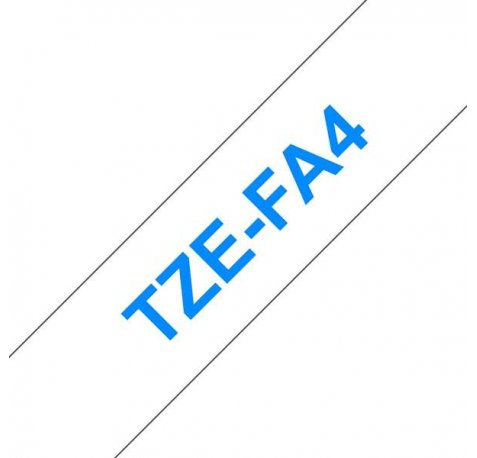 Compatible Brother TZeFA4 / TZFA4 Cinta Textil de Etiquetas - Texto azul sobre fondo blanco - Ancho 18mm x 3 metros