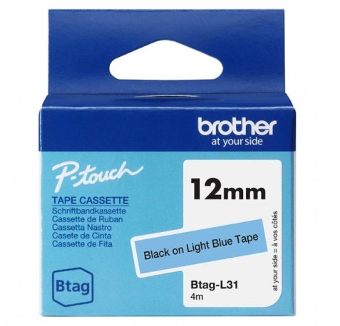 Brother Btag-L31 Cinta 12mm - Texto negro azul claro | Cinta - texto negro sobre fondo azul claro - medidas metros - apta para