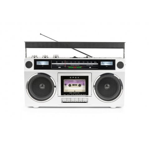 Bigben Blaster Radio Cassette Portatil Retro - Radio FM - Potencia Musical 15W - Bluetooth - Alimentacion de Corriente y Pilas