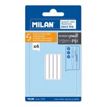 Milan Pack de 4 Gomas de Recambio para Portaminas - Compatible con Capsule, Slim y Pl1 - Color Blanco