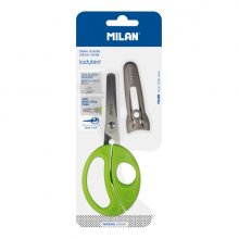 Milan Ladybird Tijeras con Funda - Mango Ergonomico - Punta Redondeada - Acero Inoxidable de 15cm - Color Verde